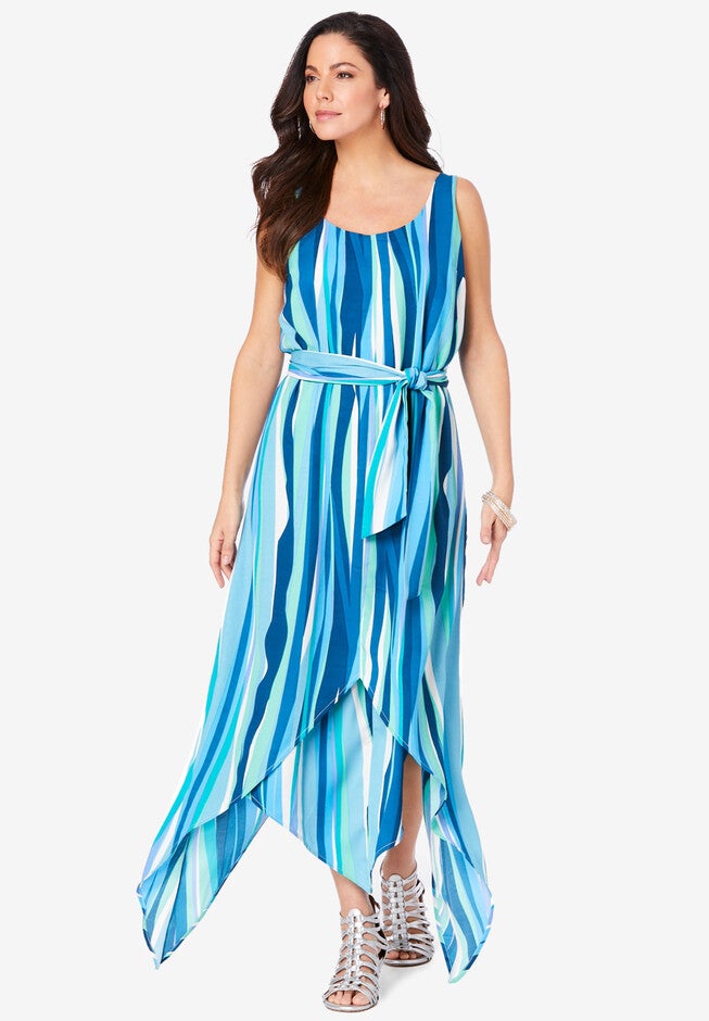 Striped High-Low Dress, BLUE ABSTRACT STRIPE, hi-res image number 0