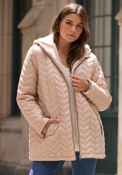 Plus Size Sherpa Lined Quilted Jacket