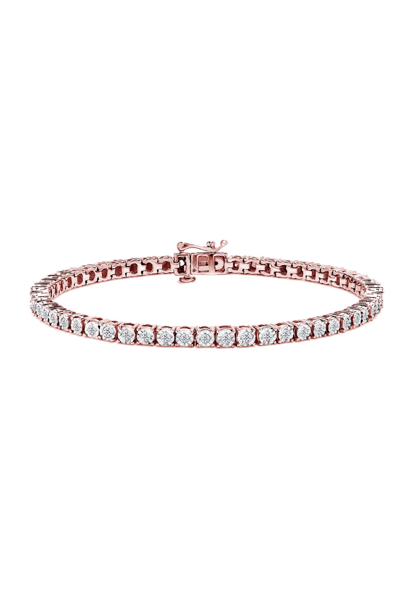 Silver 1.0 Cttw Miracle-Set Diamond Tennis Bracelet - 9 inches Inches, ROSE GOLD, hi-res image number 0