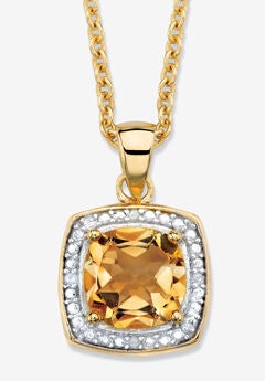 1.85 Tcw Genuine Citrine And Diamond Accent Gold-Plated Sterling Silver Necklace