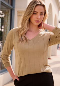 Plus Size Drop Needle V-Neck Lightweight Sweater Knit