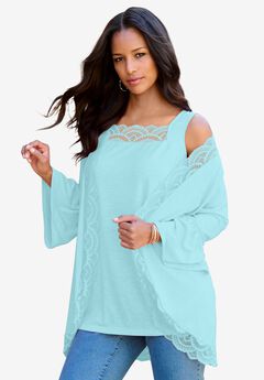 Lace-Detailed Cardigan and Tank Set