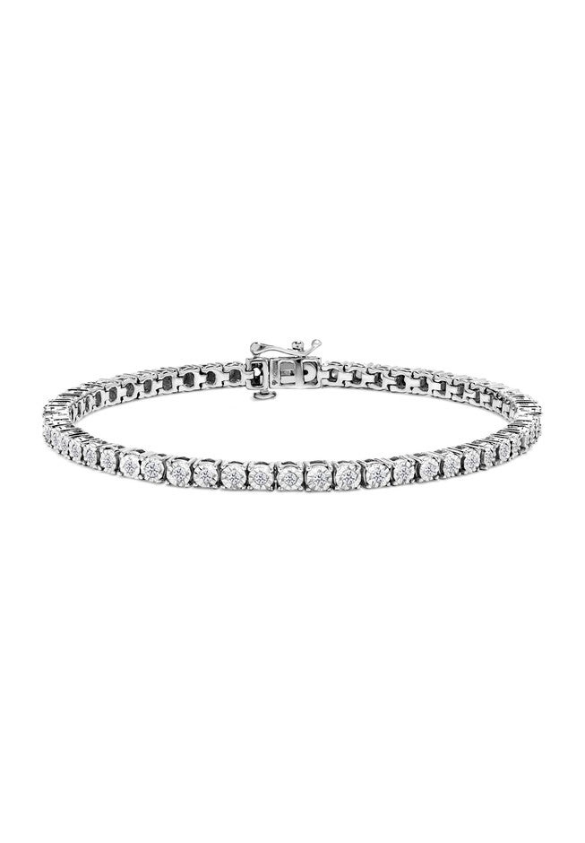Sterling Silver Miracleset Diamond Round Faceted Bezel Tennis Bracelet 6 inches, WHITE, hi-res image number 0