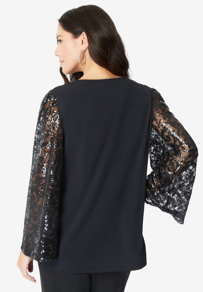 Ultrasmooth® Fabric Embellished Bell-Sleeve Blouse, , on-hover image number null