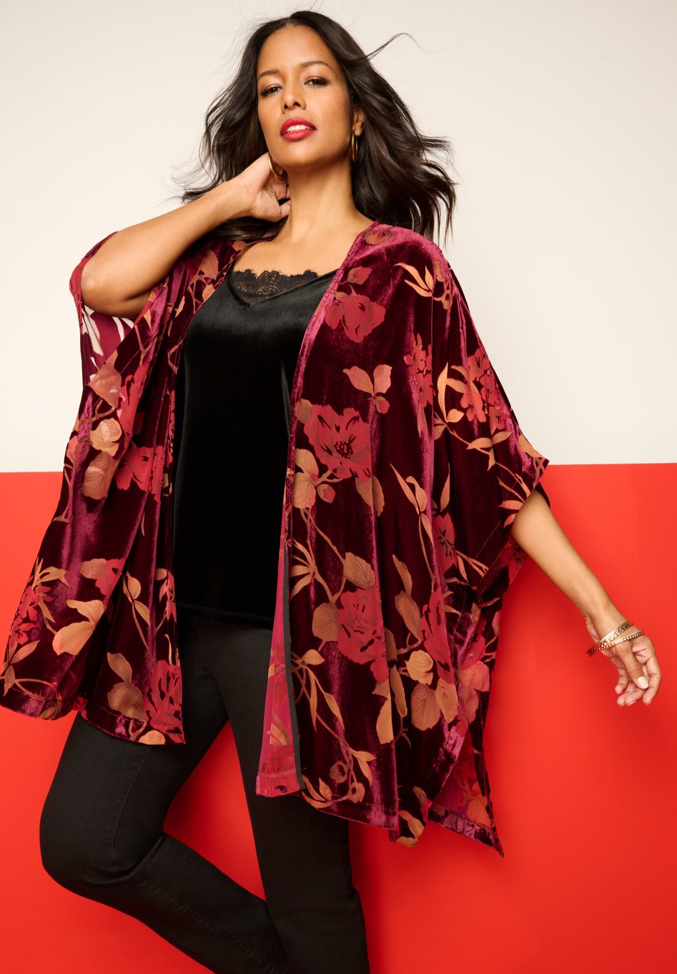Plus Size Burnout Velvet Kimono