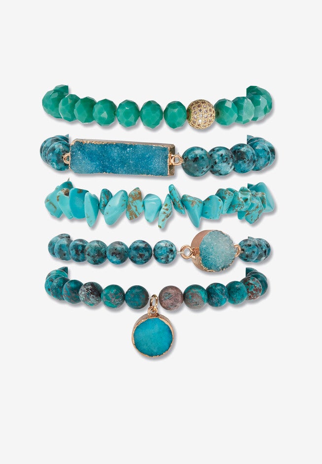Genuine Blue Jasper Goldtone Necklace And Beaded Bracelet Set, 34 Inches, , alternate image number null