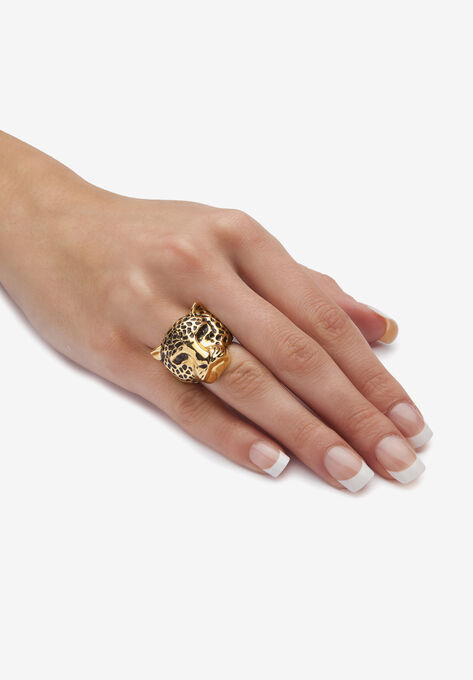 Yellow Gold-Plated Black Crystal Leopard Ring, , alternate image number null