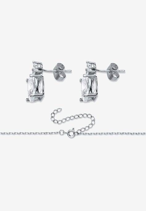 Platinum-Plated Oval Cubic Zirconia Set, , on-hover image number null