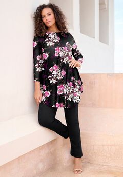 Plus Size Boatneck Swing Ultra Drape Tunic Top