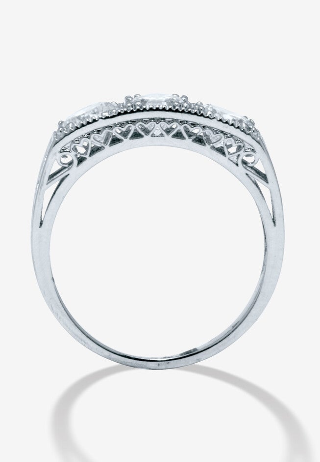 4.50 Tcw Round Cubic Zirconia Platinum-Plated Sterling Silver 3-Stone Ring, , alternate image number 3