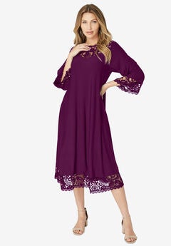 Ultrasmooth® Fabric Lace Inset Boatneck Dress