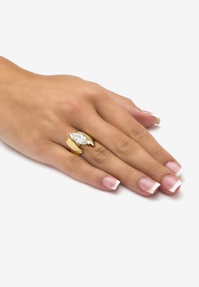 2.48 Tcw Marquise-Cut Cubic Zirconia Angled Ring Gold Ion Plated, , alternate image number 2