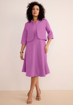 Extended Plus Size Elbow Sleeve Fit-and-Flare Dress with Bolero Jacket – 2-Piece Suit