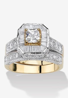 2.35 Tcw Cz Two-Tone Vintage-Style Gold-Plated 2-Piece Bridal Ring Set