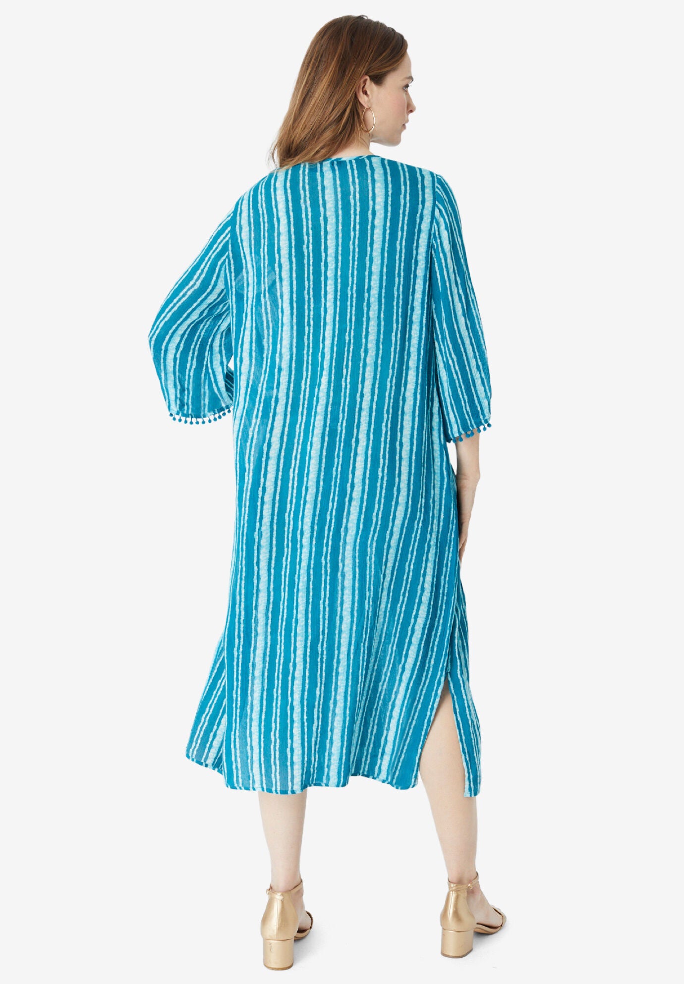 Hand-Crinkled Embellished Kaftan, CINNAMON EMBELLISHED STRIPE, on-hover image number 1