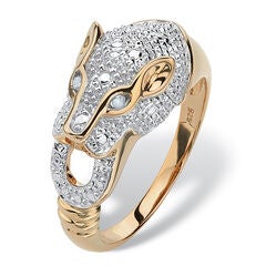 Pave Diamond Accent Panther Ring in Gold-Plated Sterling Silver