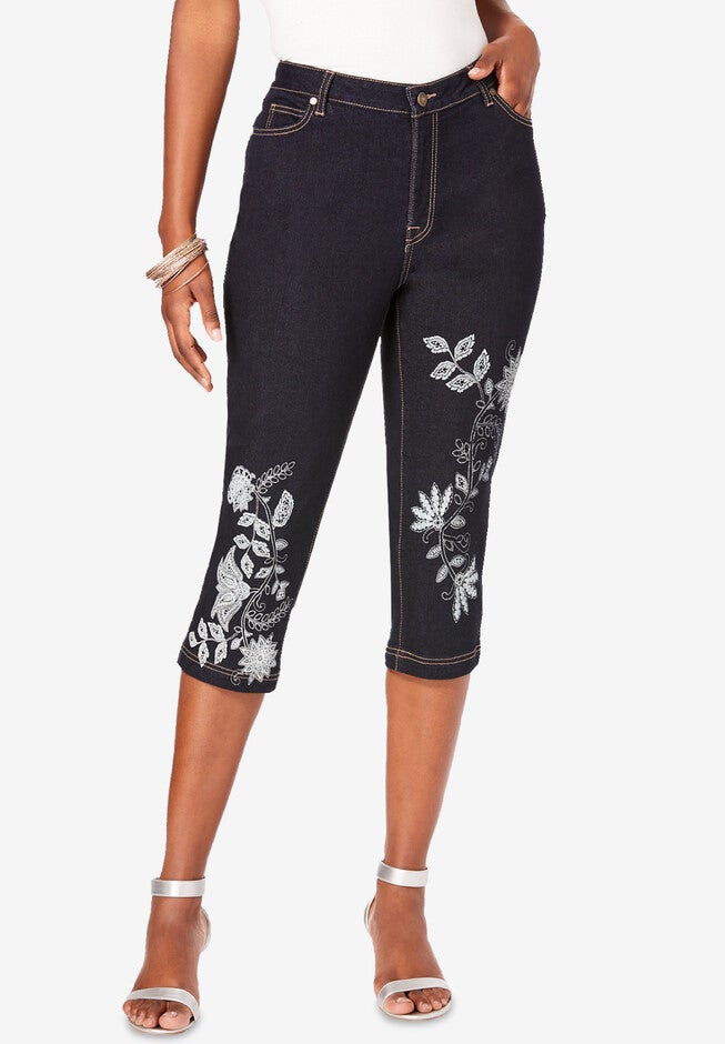 Printed Straight-Leg Capri, WHITE BOHO FLOWER, hi-res image number 0