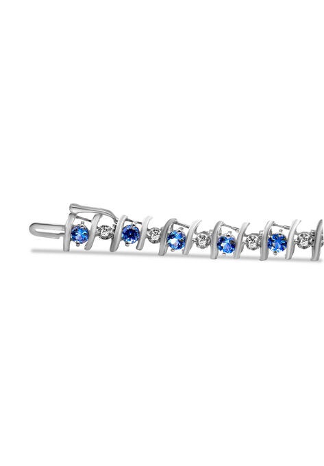 Sterling Silver Gemstone & Round Diamond Tennis Bracelet Aquamarine March Birthstone, , alternate image number null