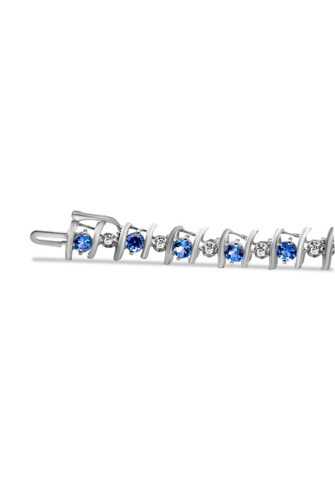 Sterling Silver Gemstone & Round Diamond Tennis Bracelet Aquamarine March Birthstone, , alternate image number null