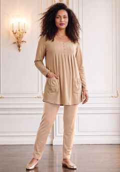 Plus Size Two Pocket Long Sleeve Soft Knit Swing Tunic