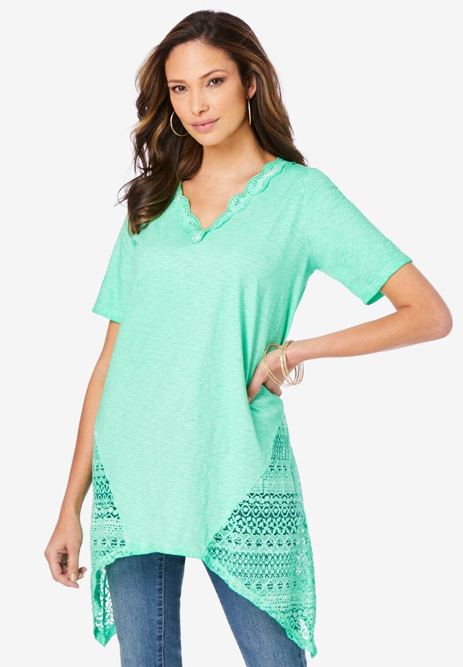 Lace-Inset Slub Tunic, SOFT JADE, hi-res image number null