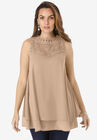 Lace Yoke Top, NEW KHAKI, hi-res image number null