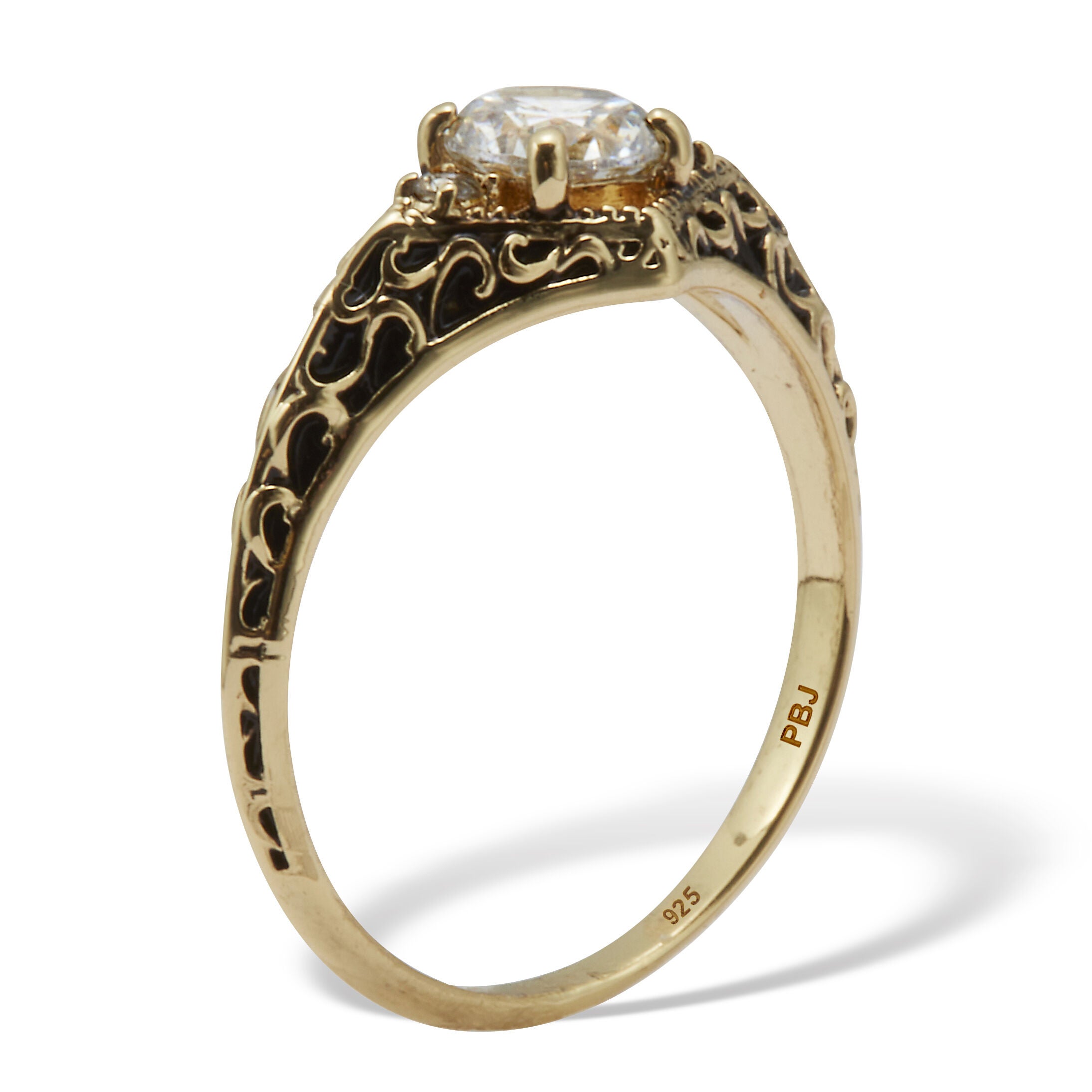 .75 TCW Round Cubic Zirconia Yellow Gold-Plated Sterling Silver Filigree Ring, WHITE, on-hover image number 1