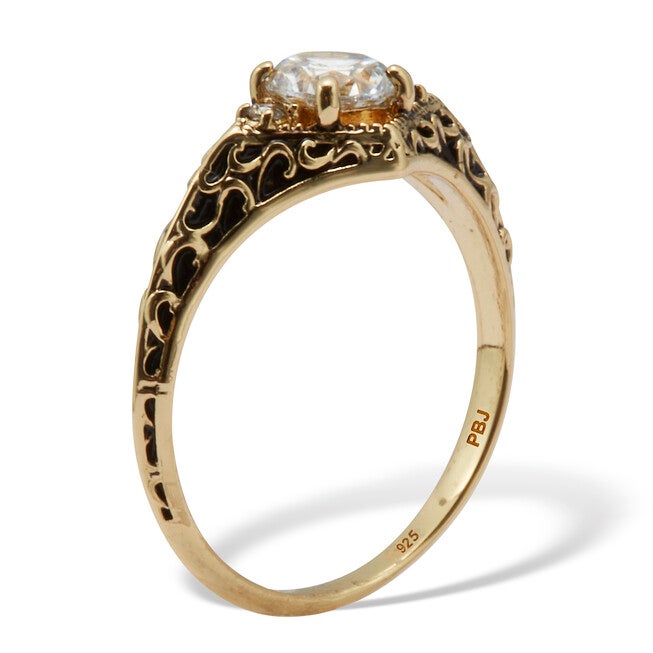 .75 TCW Round Cubic Zirconia Yellow Gold-Plated Sterling Silver Filigree Ring, WHITE, on-hover image number 1