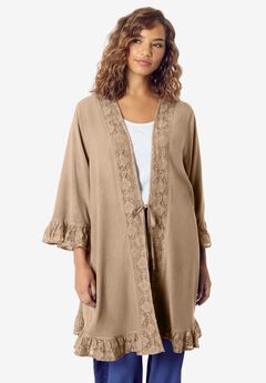 Ruffle Trimmed Acid Wash Kimono