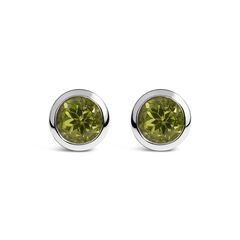 .925 Sterling Silver 6MM Bezel Set Created Green Peridot Solitaire Stud Earrings