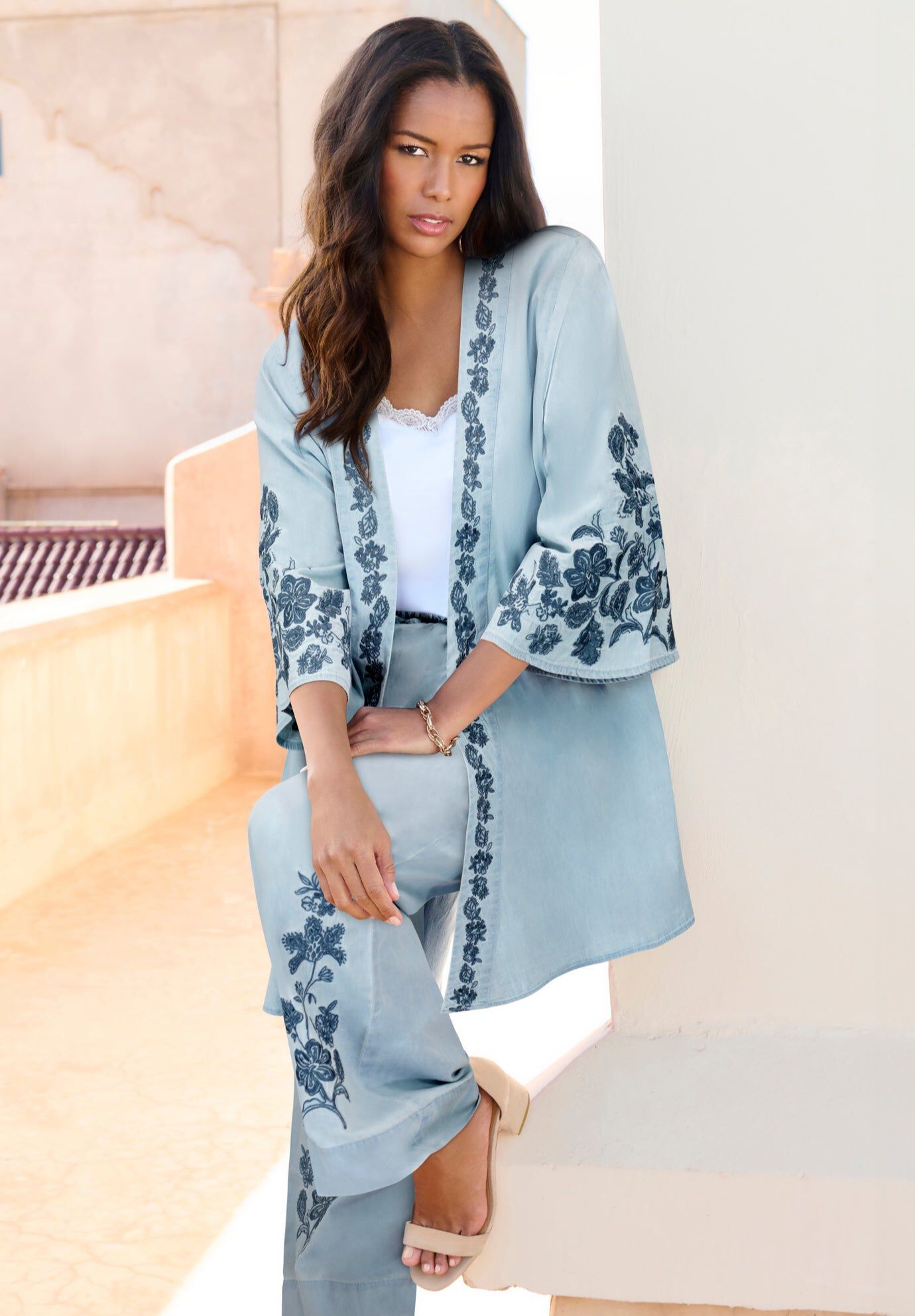 Chambray Kimono, CHAMBRAY INDIGO VINE, hi-res image number 0