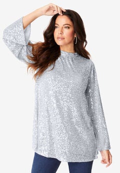 Sequin Mock Neck Blouse