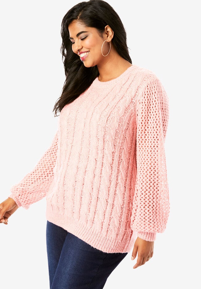 Metallic Cable-Knit Sweater, , alternate image number 2