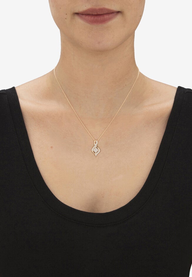 Diamond Accent Gold-Plated Cluster Bypass Pendant Necklace 18 inches - 20 inches, , alternate image number null