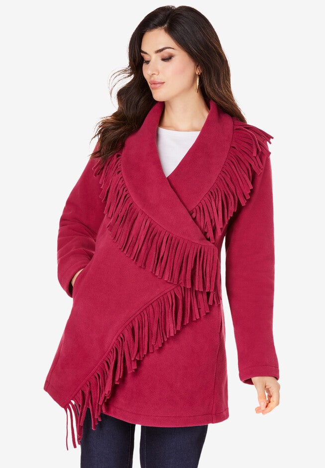 Fringe Fleece Jacket, BERRY TWIST, hi-res image number null
