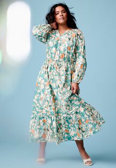 Raglan Puff Sleeve Maxi Dress