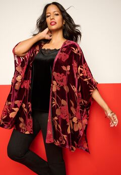 Plus Size Burnout Velvet Kimono