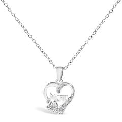 .925 Sterling Silver Diamond Accent Mom with Heart Pendant Necklace