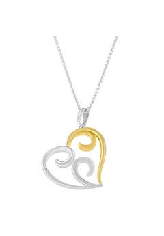 Yellow Gold Over Sterling Silver Open Heart With Swirls Box Chain Pendant Necklace
