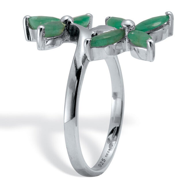2.10 TCW Marquise Cut Genuine Green Emerald Sterling Silver Floral Ring, GREEN, on-hover image number null