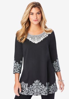 V Neck Lace Print Ultra Femme Tee