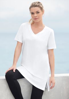 Plus Size Ultimate Cotton V-Neck Short Sleeve Tunic