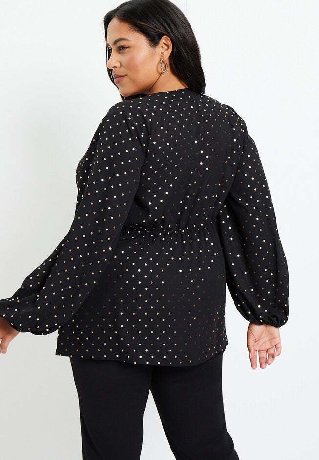 Faux-Wrap Blouson-Sleeve Top, , on-hover image number null
