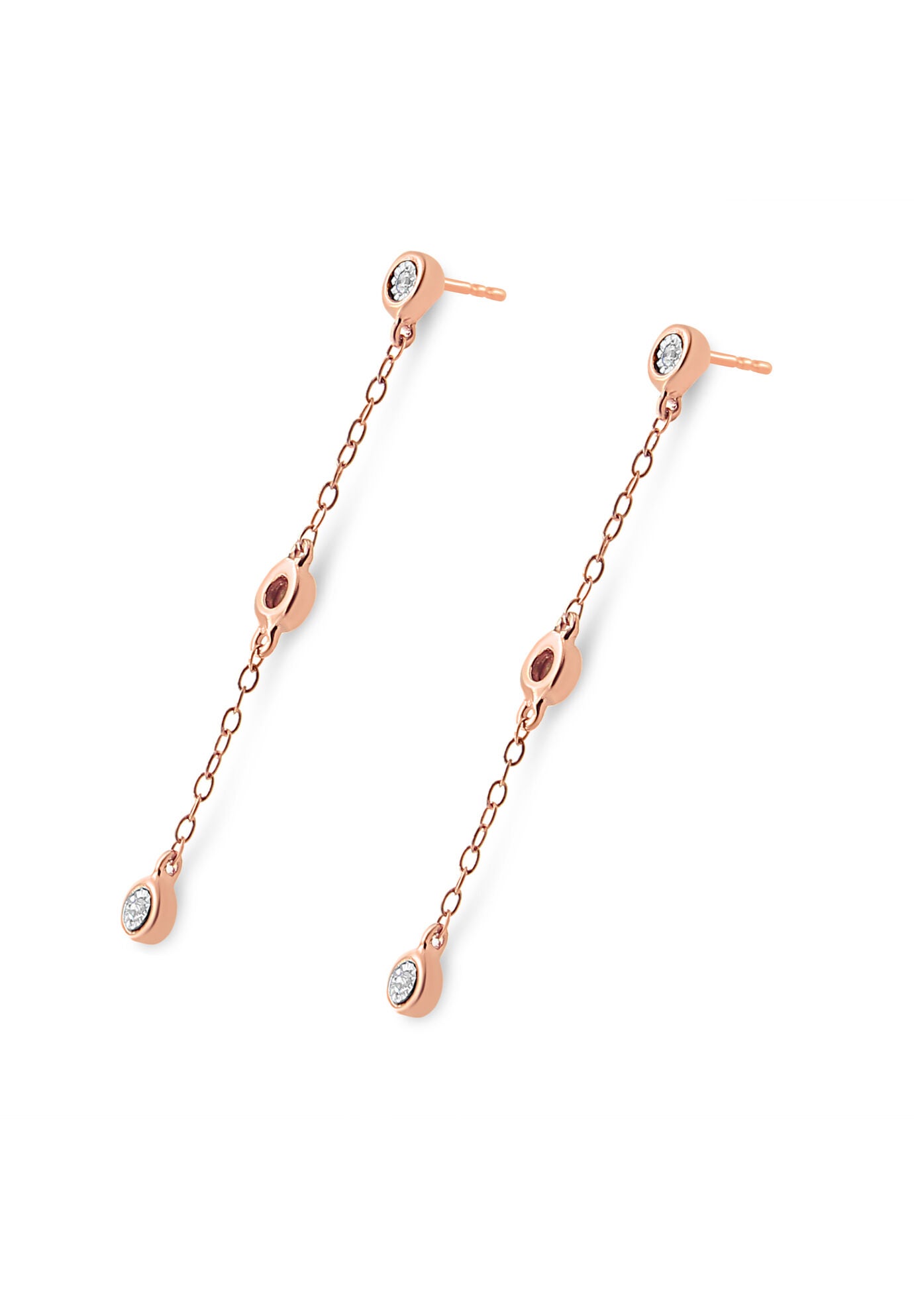 Rose Gold Over Silver 1/15 Cttw Diamond Dangle Earring, , on-hover image number 1