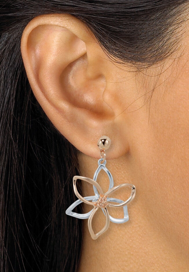 14K Rose-Plated Flower Drop Earring And Necklace Set 36-Inch, , alternate image number 3