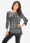 Ultrasmooth® Fabric Crewneck Printed Tunic, BLACK MEDALLION BOARDER, hi-res image number null