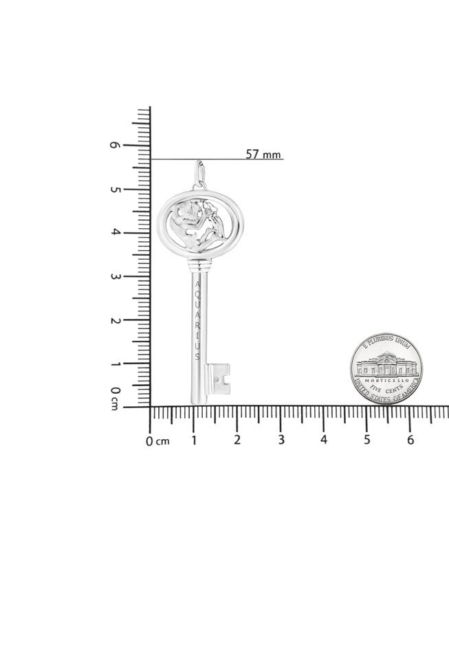 Sterling Silver Diamond Accent Aquarius Zodiac Key Pendant Necklace, , alternate image number 5