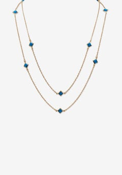 Gold Tone Endless 48" Necklace with Princess Cut Birthstone