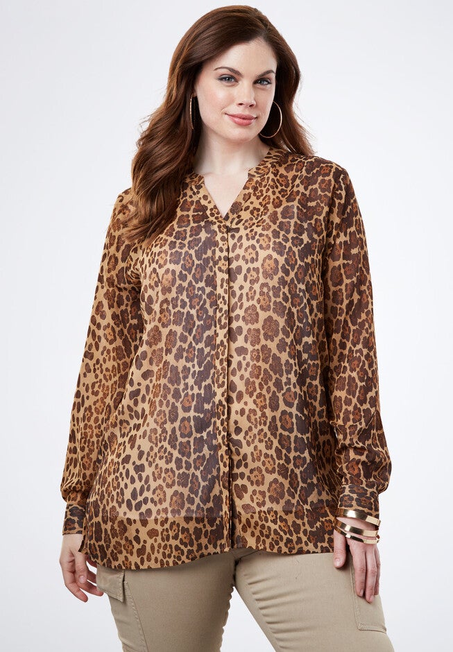 Sheer Crinkle Tunic, BROWN FADED ANIMAL, hi-res image number null