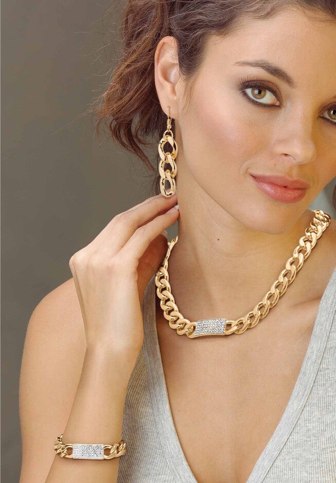 Crystal & Gold Link Necklace, Bracelet & Earring Set, , alternate image number null